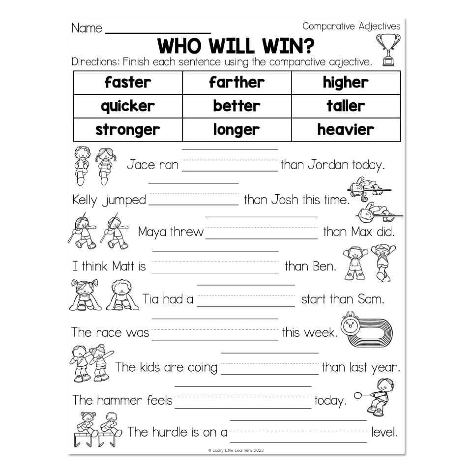 Grammar Worksheets Comparative Adjectives Who Will Win 