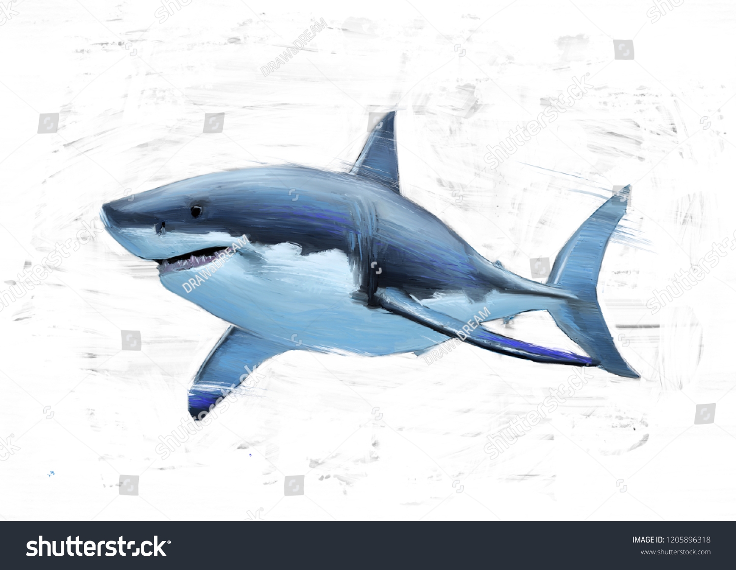 Great White Shark Oil Color Painting Stock Illustration 1205896318 Shutterstock