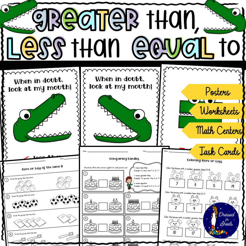 greater and less than signs worksheets