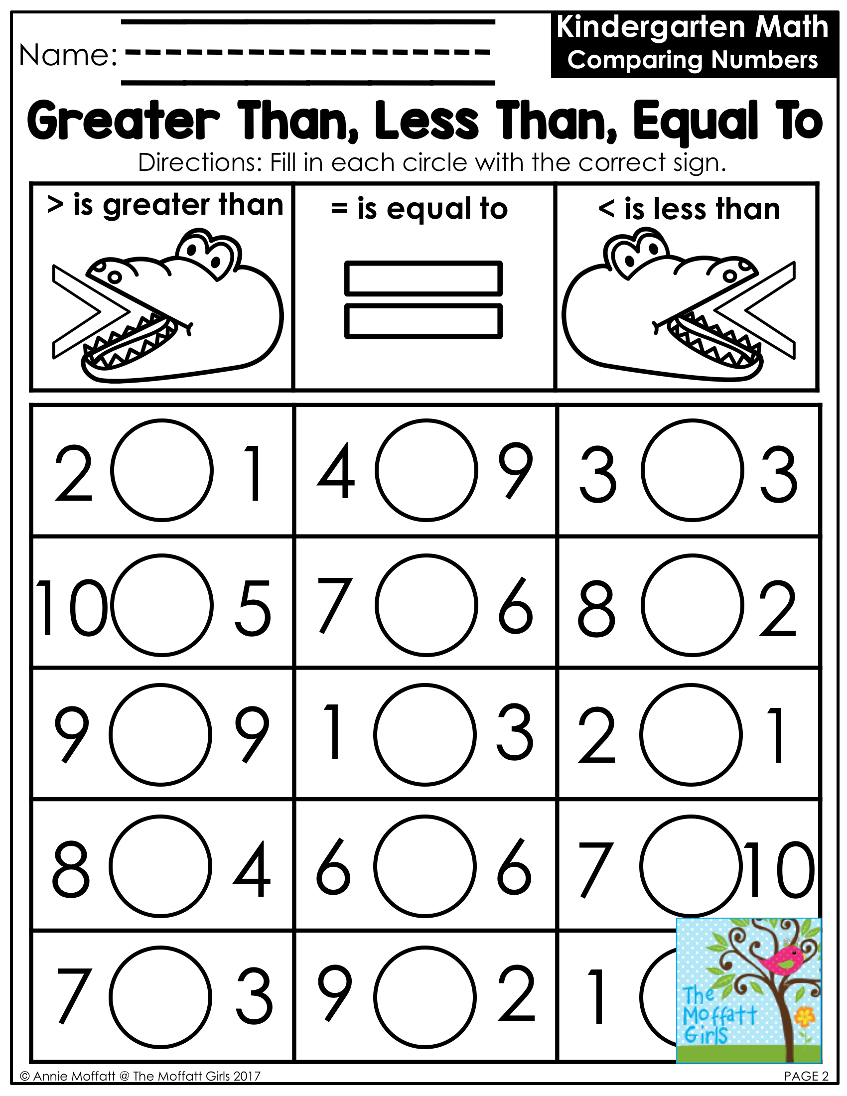 greater than less than worksheets free printable