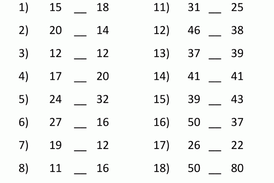 Greater Than Less Than Worksheet Comparing Numbers To 100