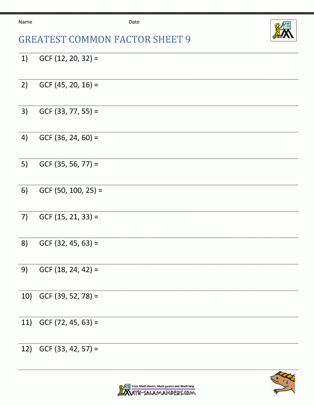 greatest common factor worksheets