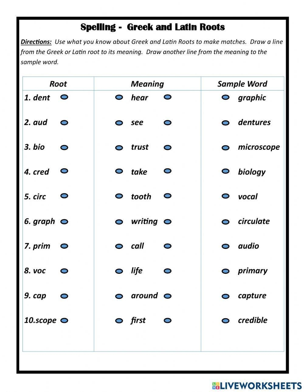 Greek And Latin Roots Activity Live Worksheets Worksheets Library