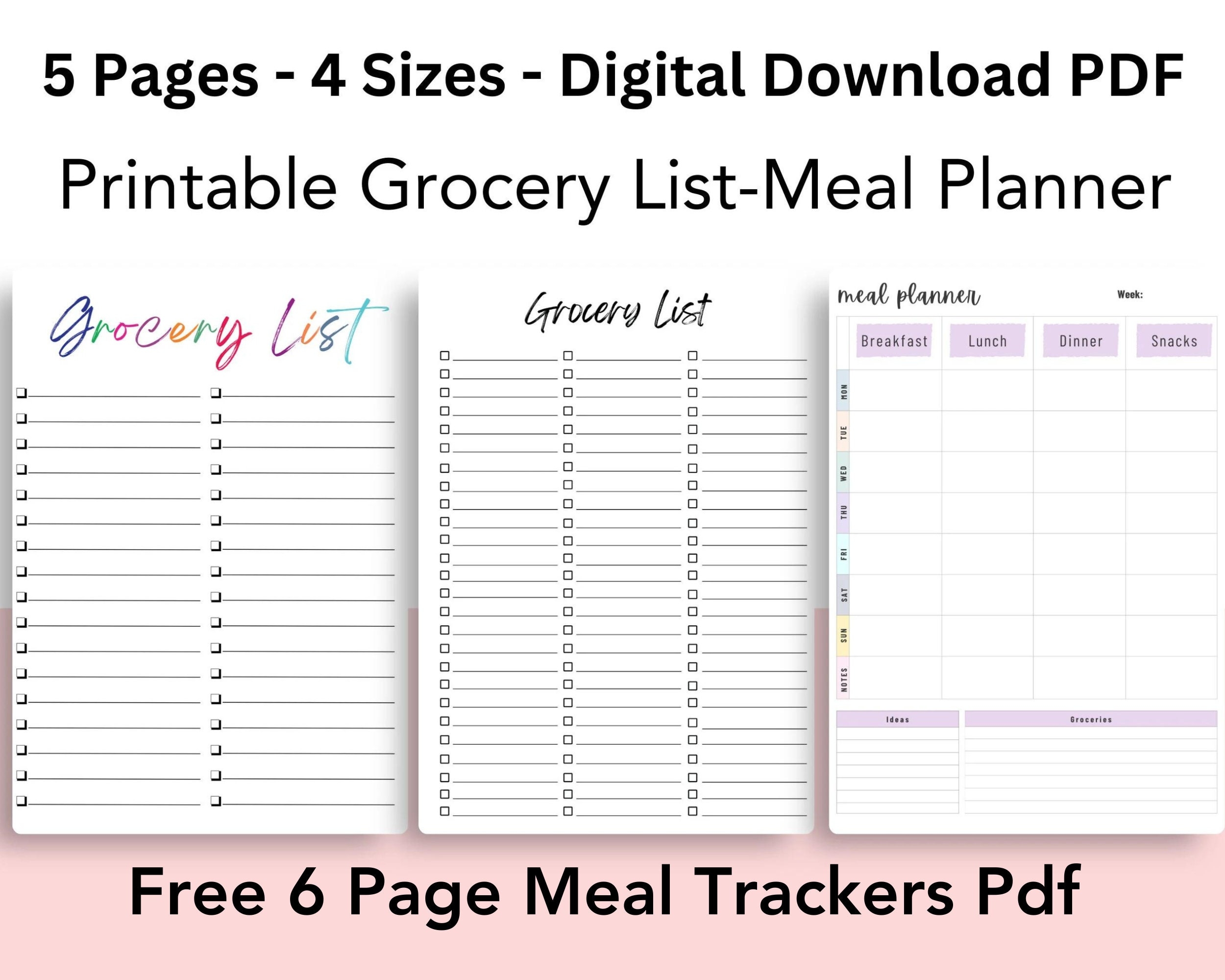 Grocery Shopping List Printable Digital Grocery List Grocery Checklist Template Grocery Sheet Tracker Grocery List Instant Download PDF Etsy