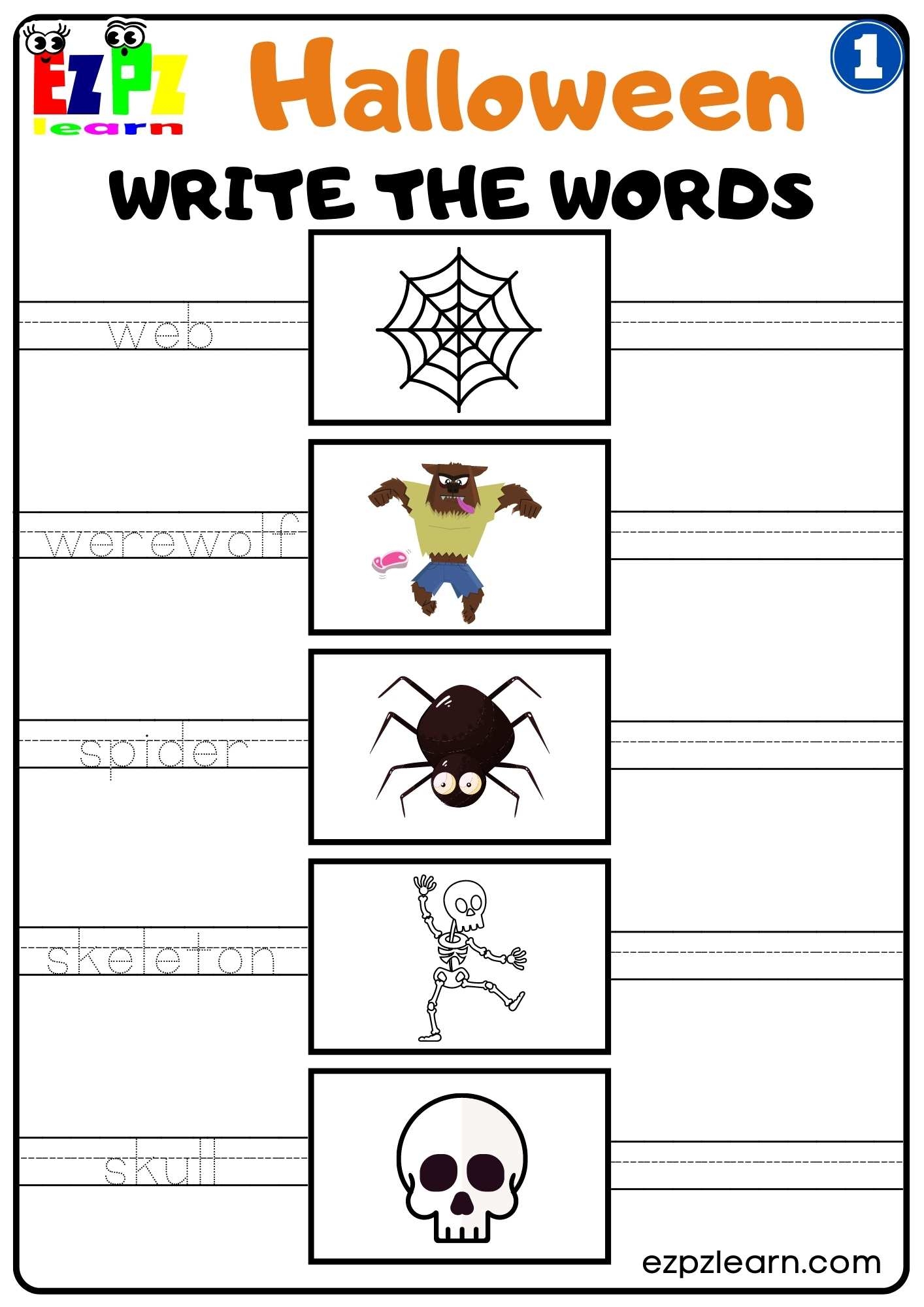Group 1 Halloween Write The Words Worksheet For Kids Free PDF 