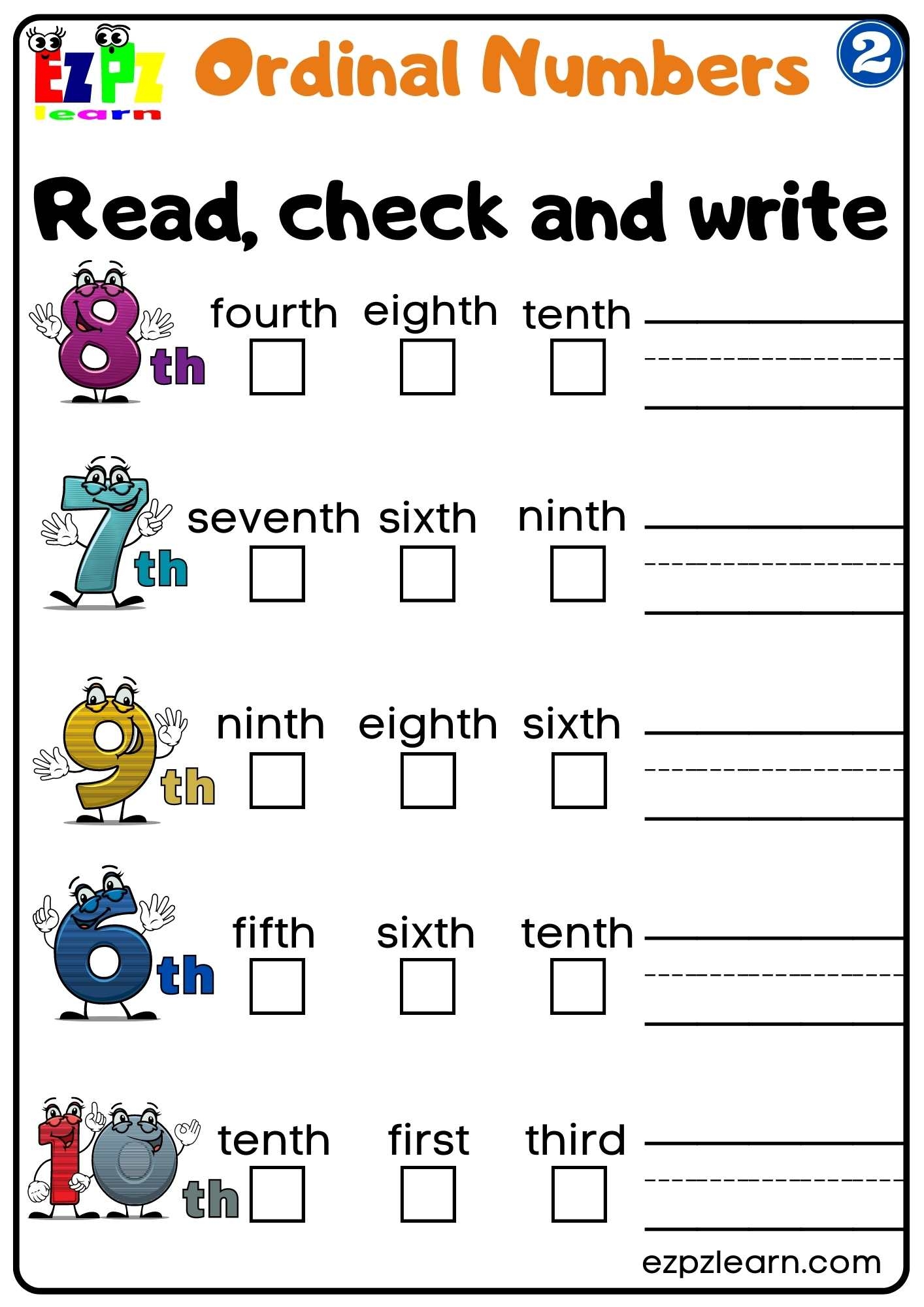 ordinal numbers worksheet