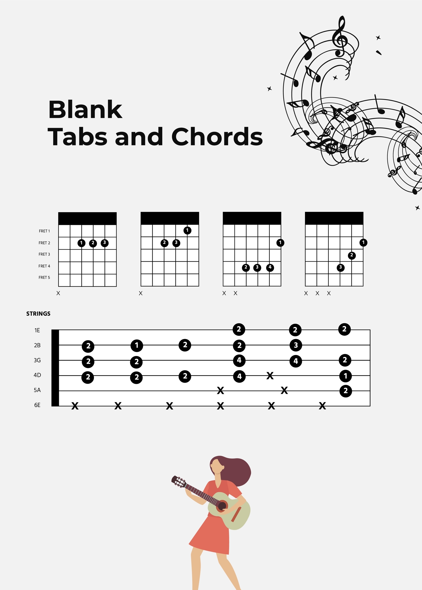 Guitar Blank Tabs U0026 Chords Chart In Illustrator PDF Download Template 