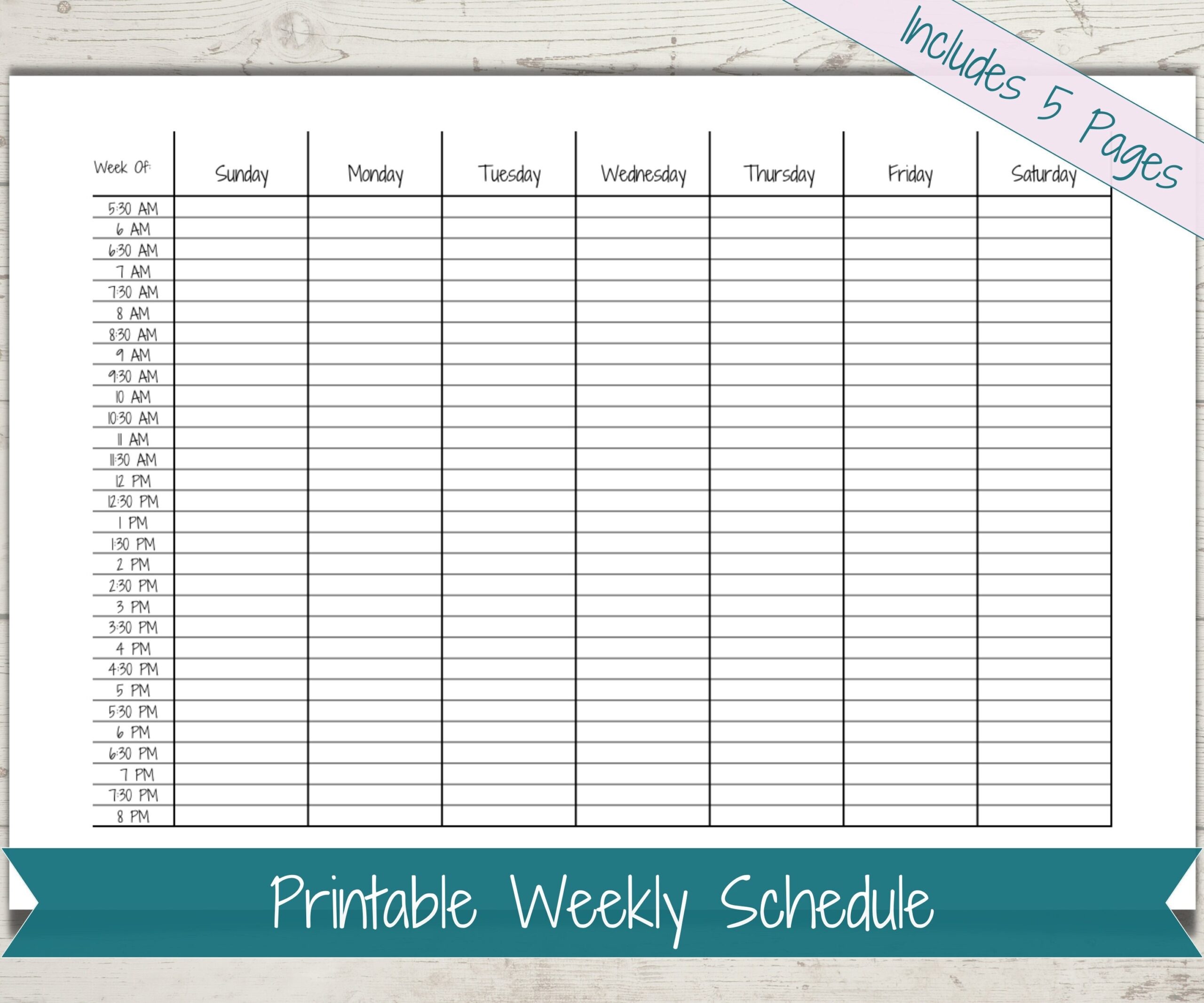 Half hour Weekly Schedule Chart Printable Schedule Template 