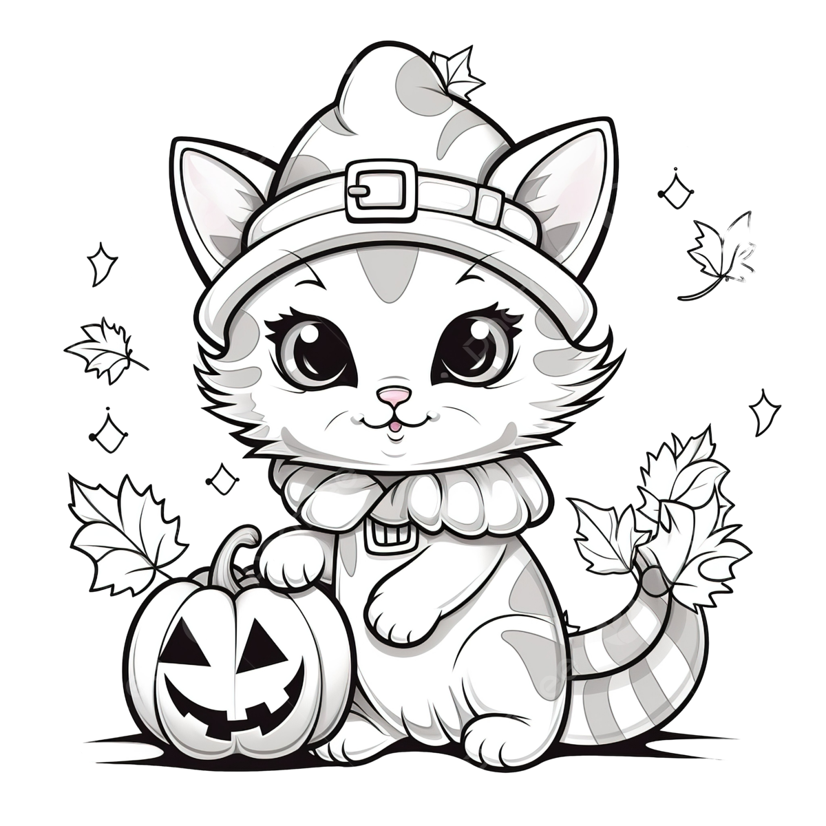 Halloween Cute Cat Line Art Illustration For Coloring Page Cat 