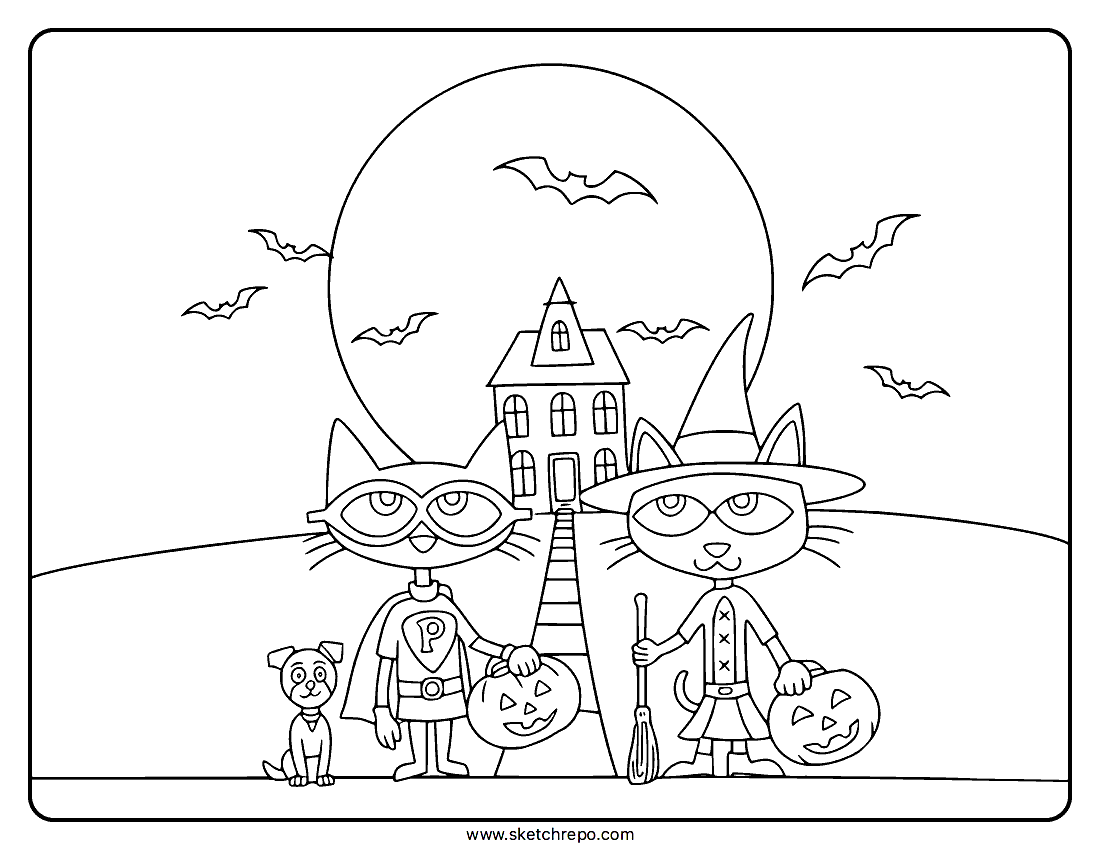 coloring halloween cat