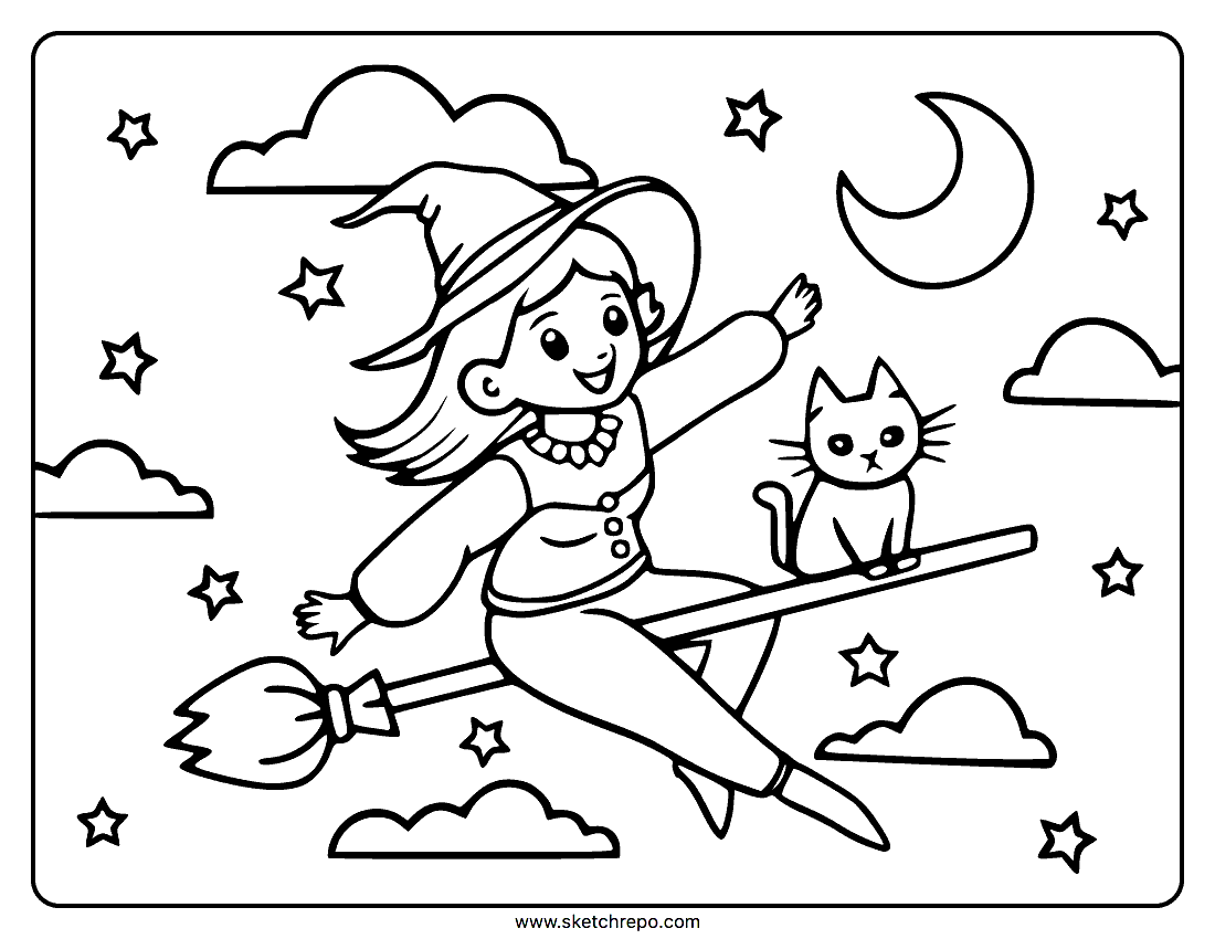 Halloween Witch Coloring Pages Sketch Repo