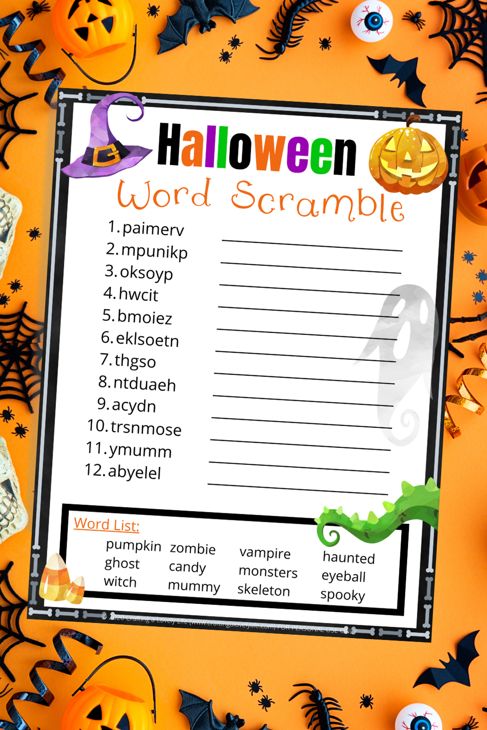 free word scramble printable