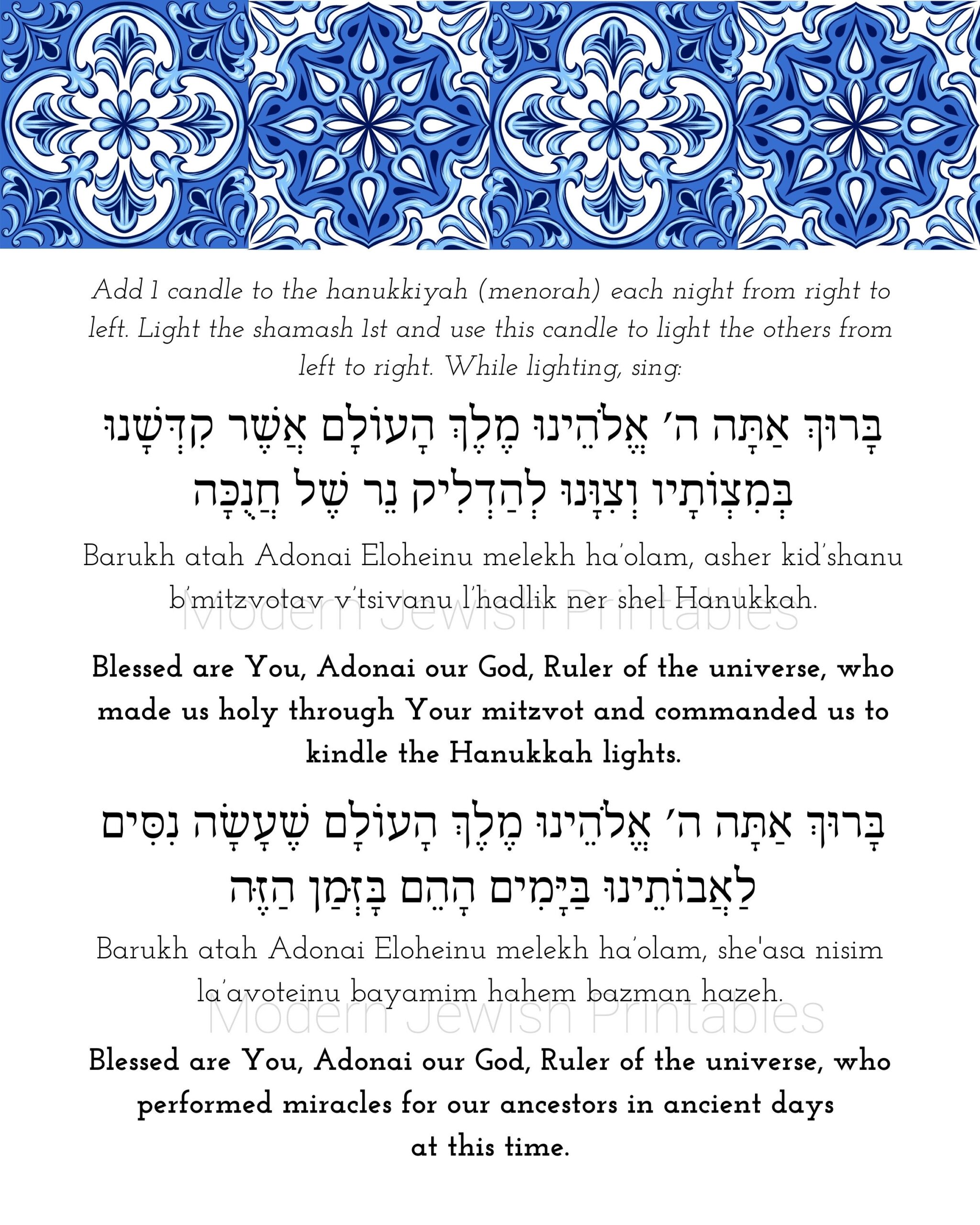 Hanukkah Blessings Digital Downloads Etsy