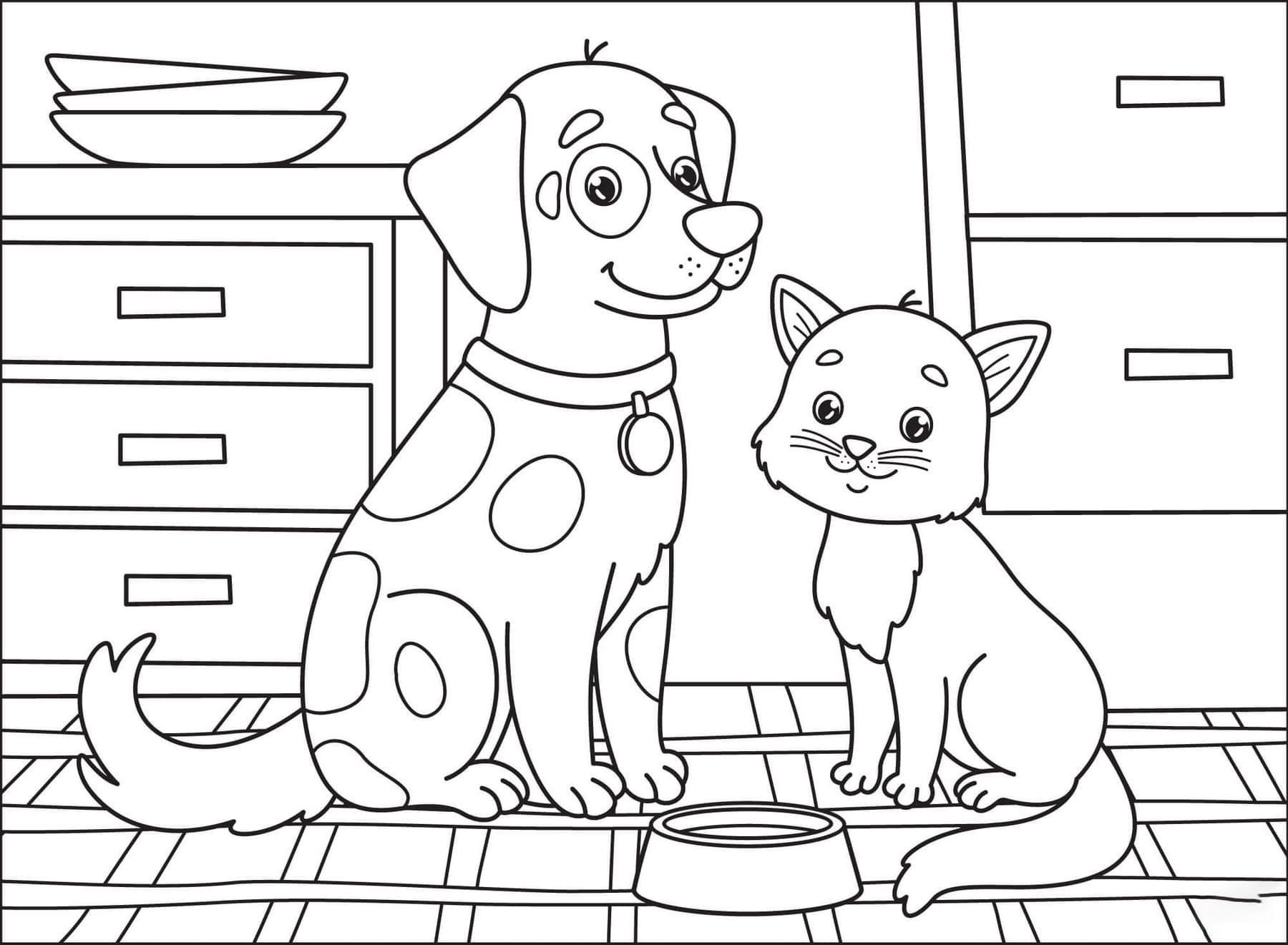 Happy Dog And Cat Coloring Page Download Print Or Color Online 
