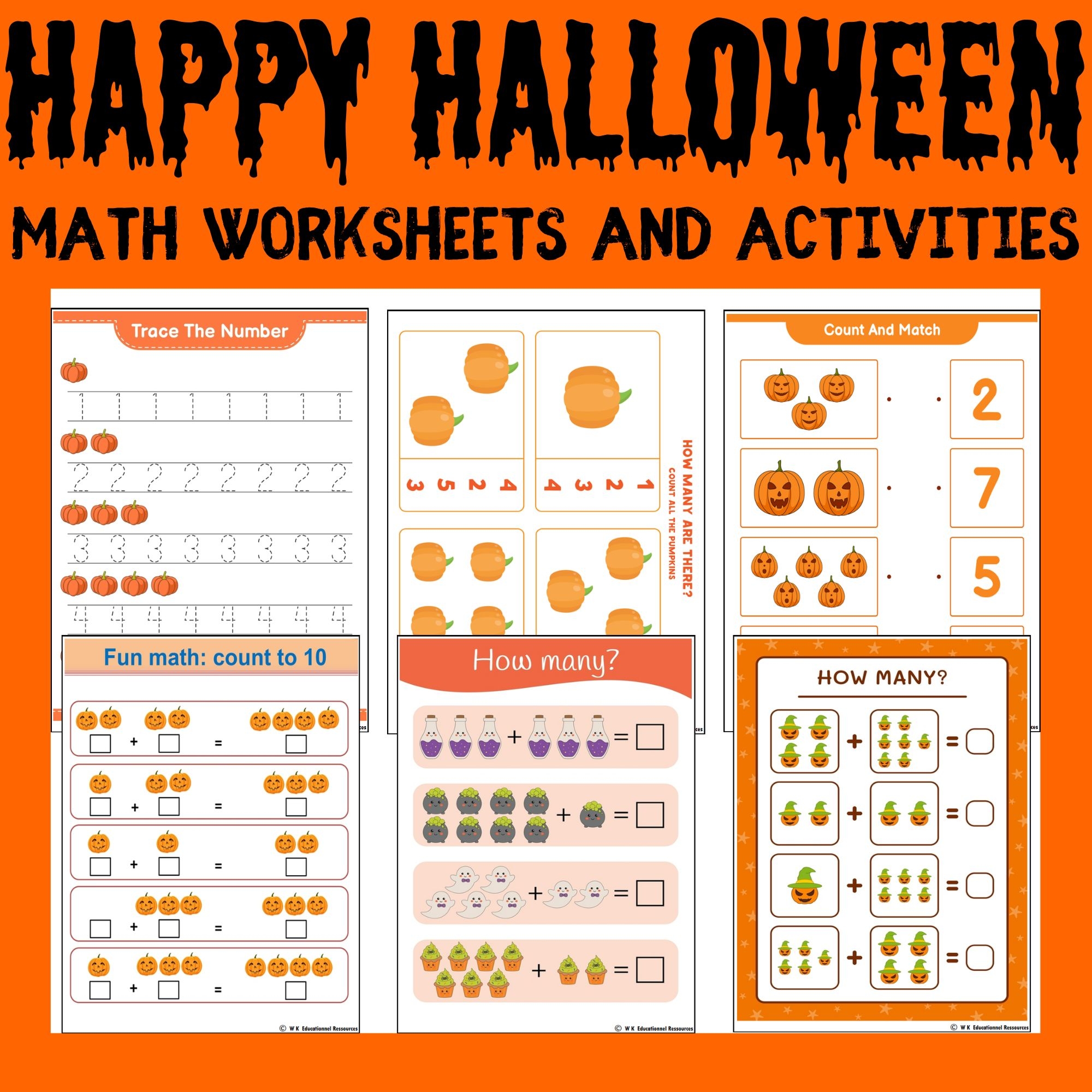 Happy Halloween Math Worksheets And Activities Addition Subtraction Numbers