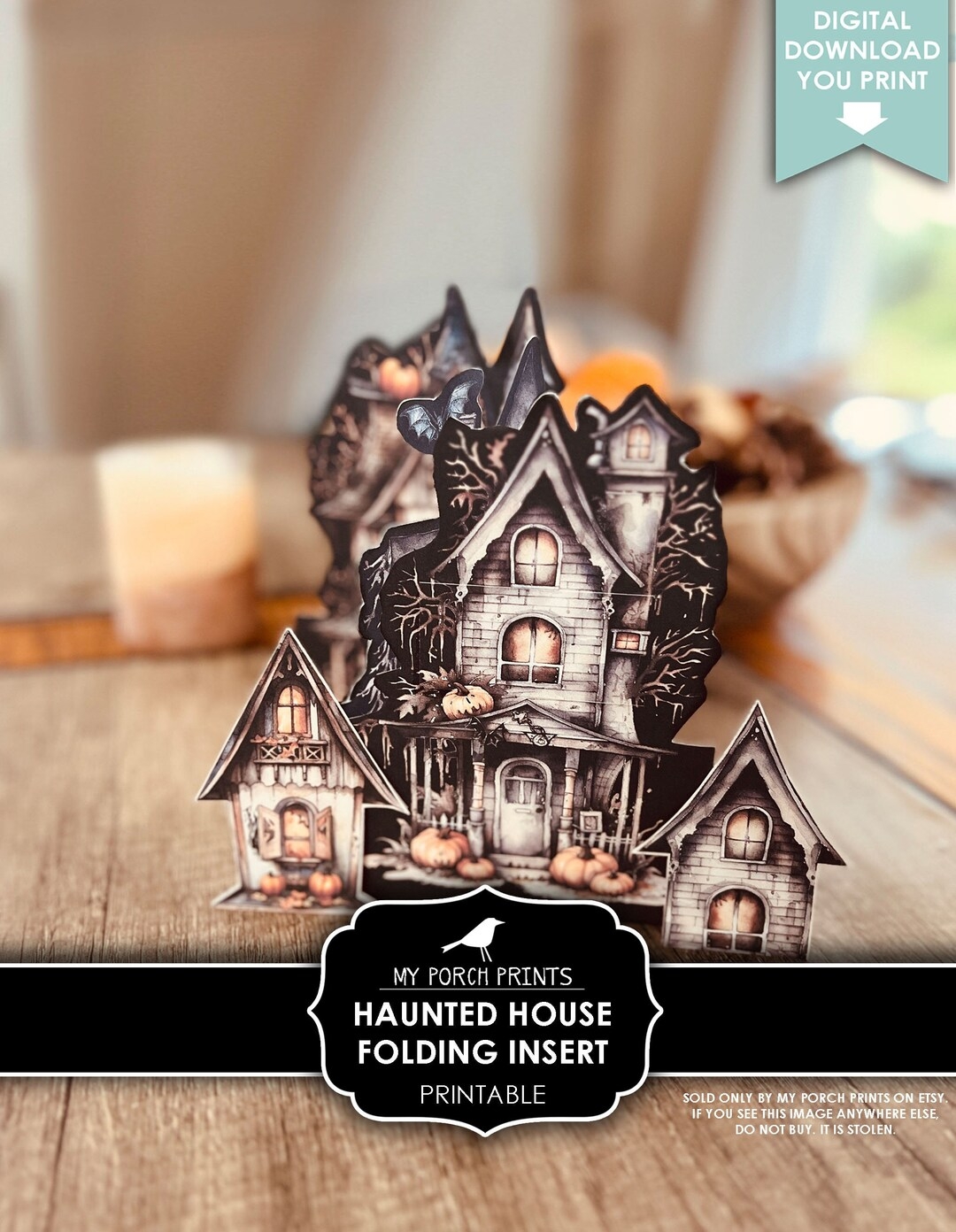 Haunted House Folding Insert Kit Junk Journal 3D Craft Halloween Card Cricut Kids Printable My Porch Prints Digital Download Etsy