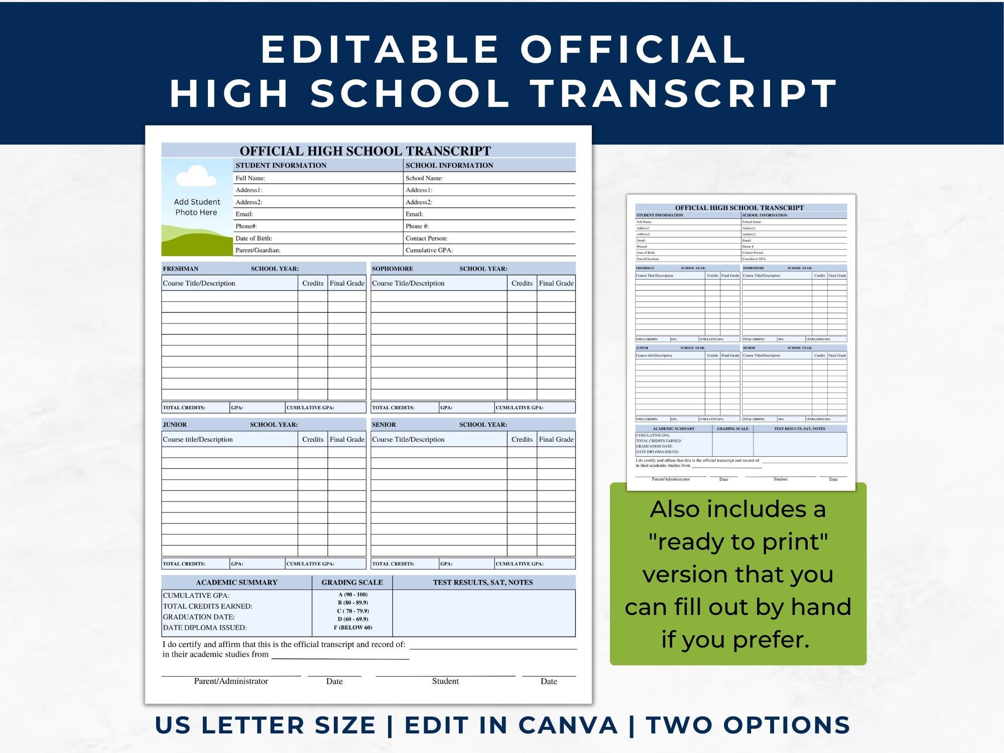 free printable transcript template