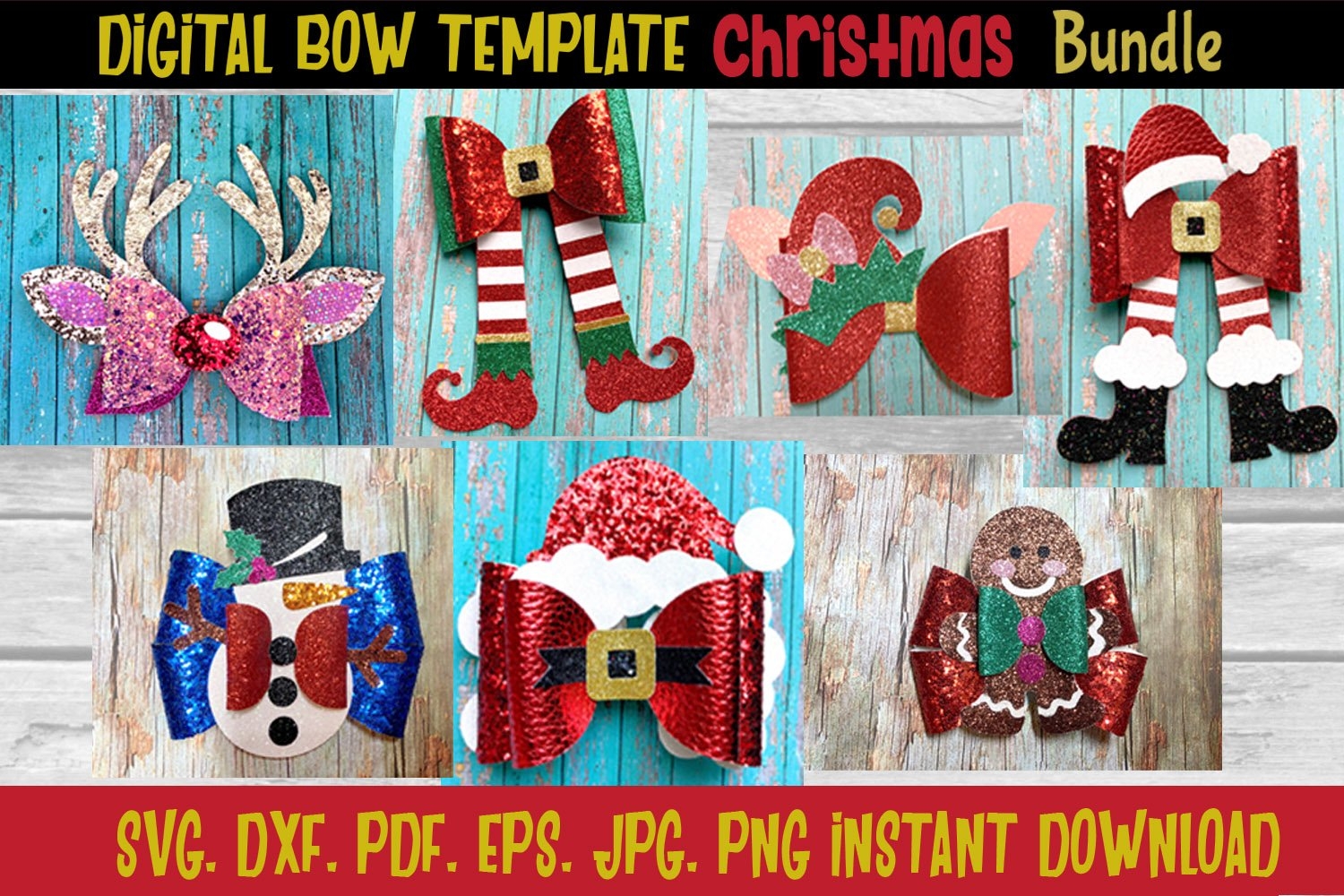 Holiday Christmas Hair Bow Template Bundle 153587 