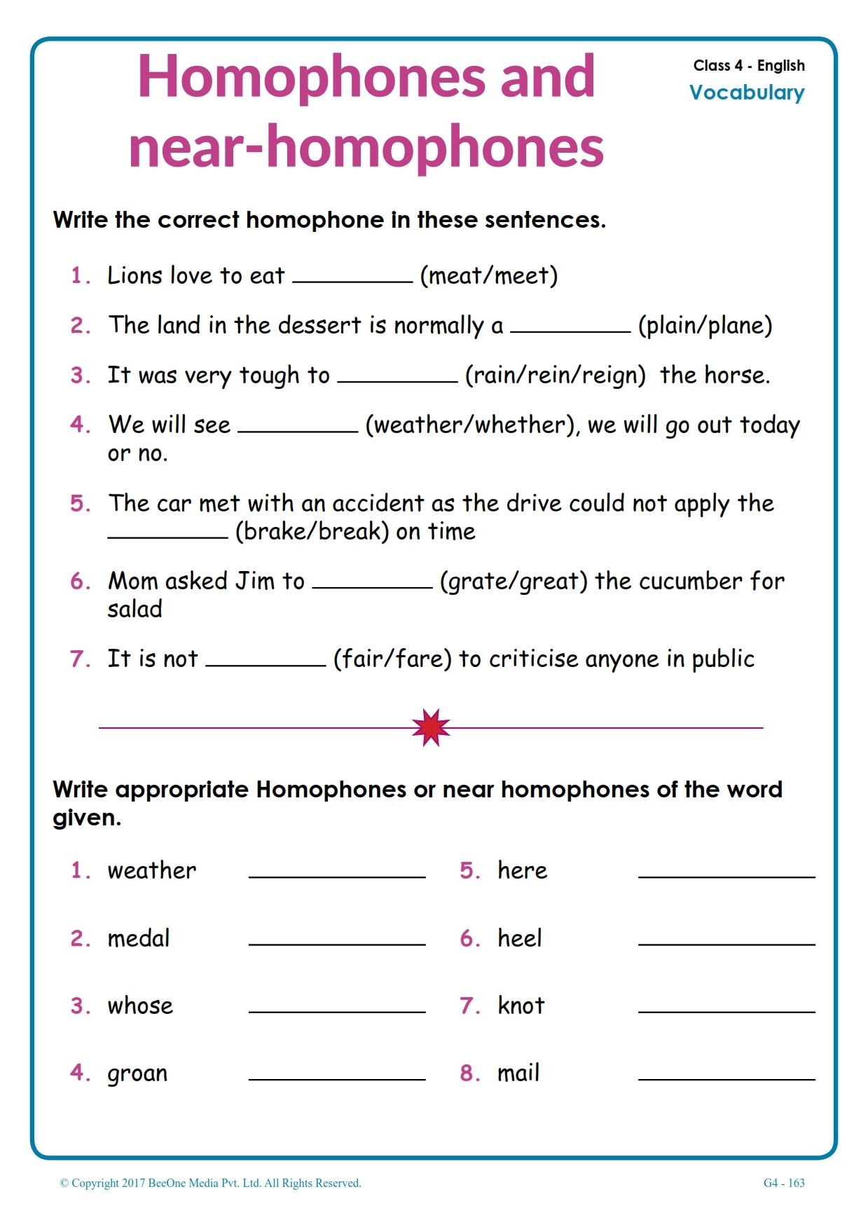 Homophones Worksheets Grade 4 Grade1to6
