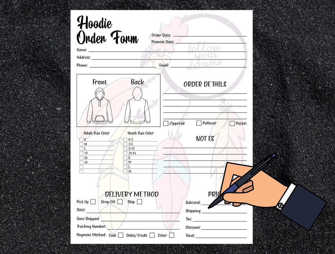 Hoodie Order Form Template Printable Custom Hoodie Order Form Order Form For Crafters Order Form Template Instant Digital Download Etsy