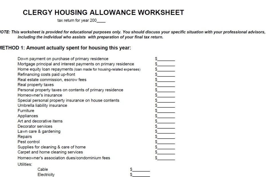 Housing Allowance Worksheet JeremyCoggins