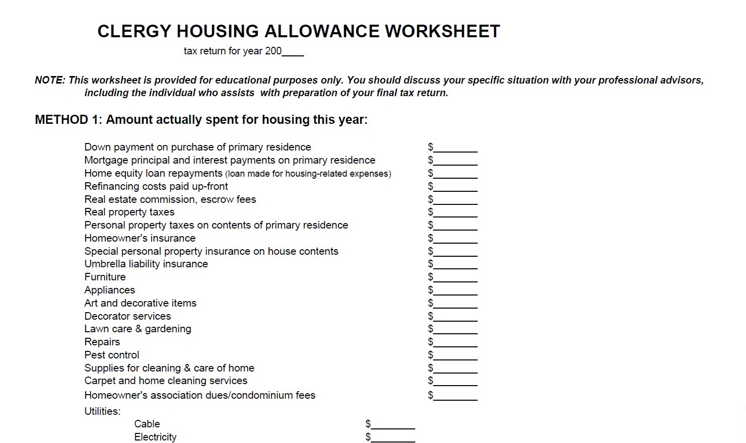 Housing Allowance Worksheet JeremyCoggins