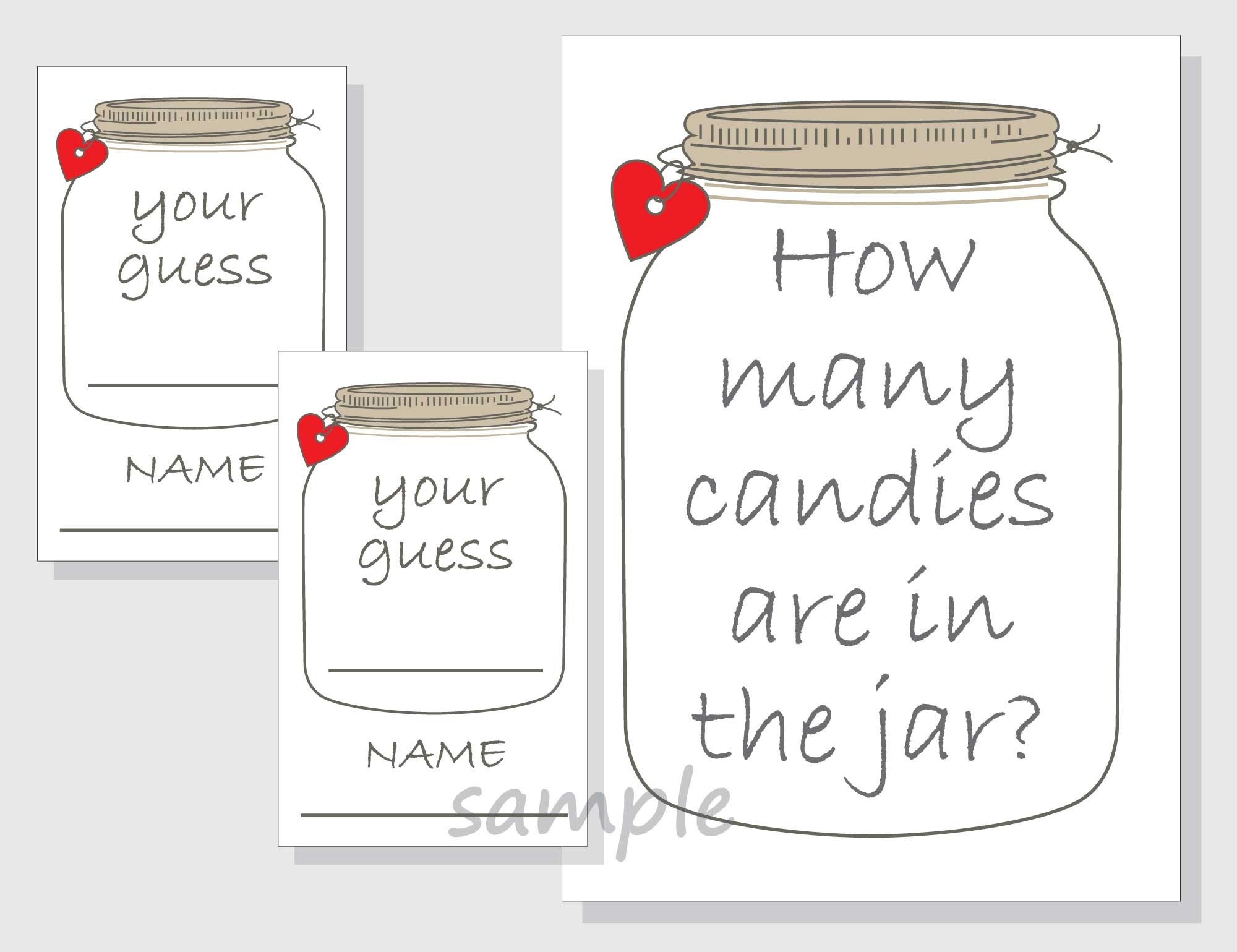 How Many Candies Are In The Jar Printable Game Candy Mason Jar Baby Shower Bridal Shower Christmas Red Hearts