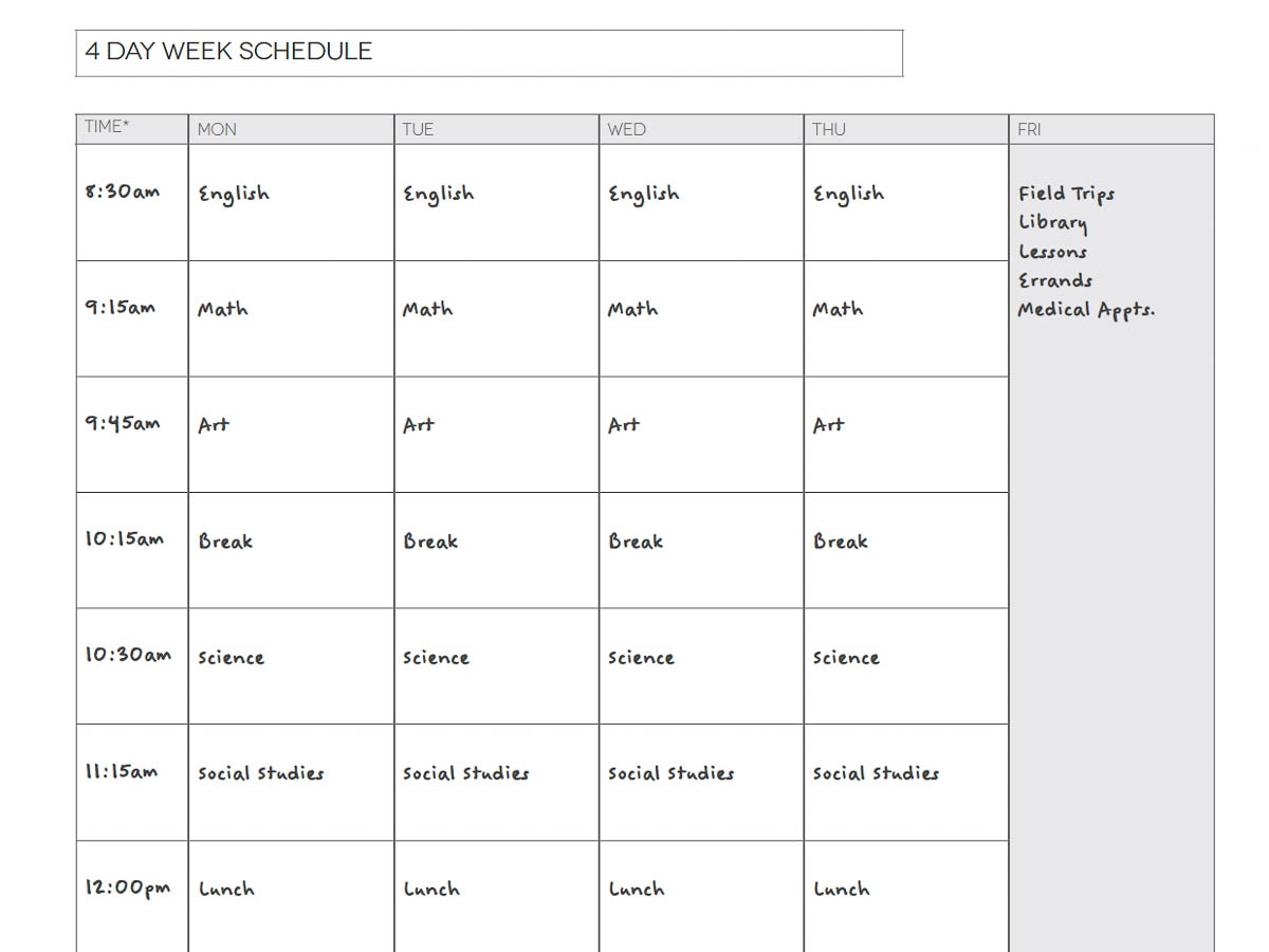 home school schedule template