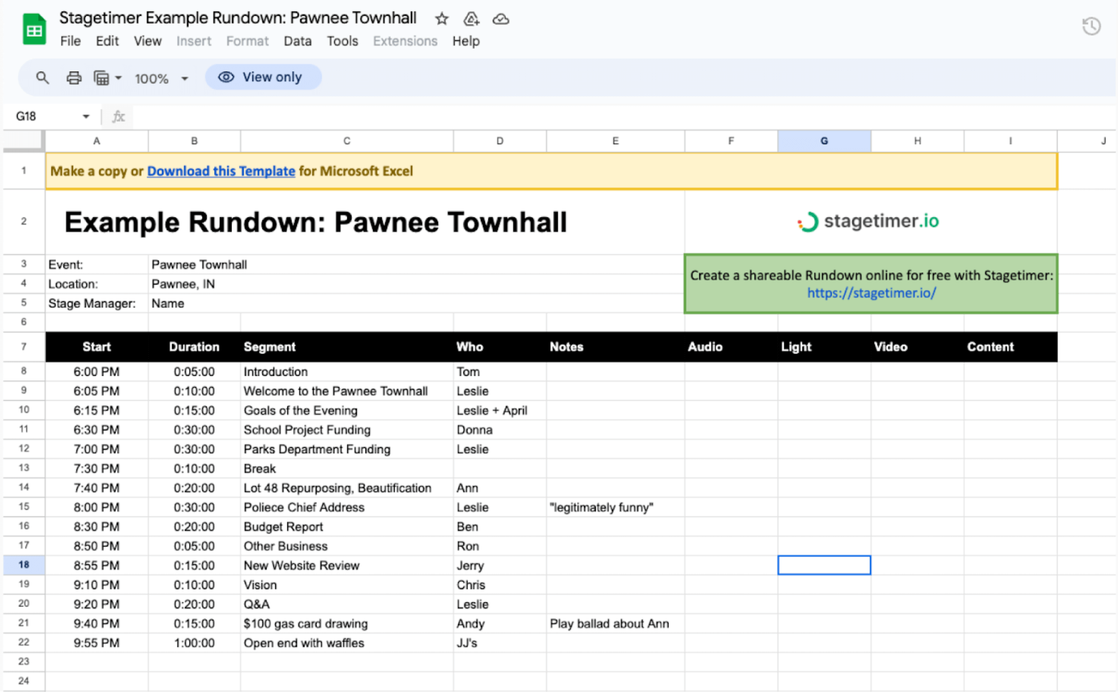 event run of show template