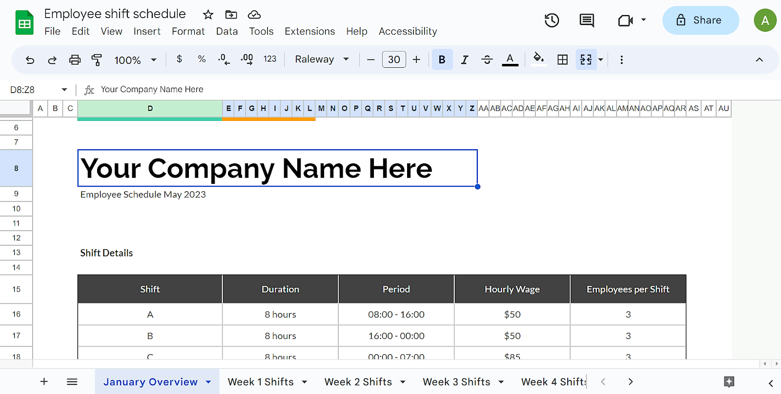 retail work schedule template