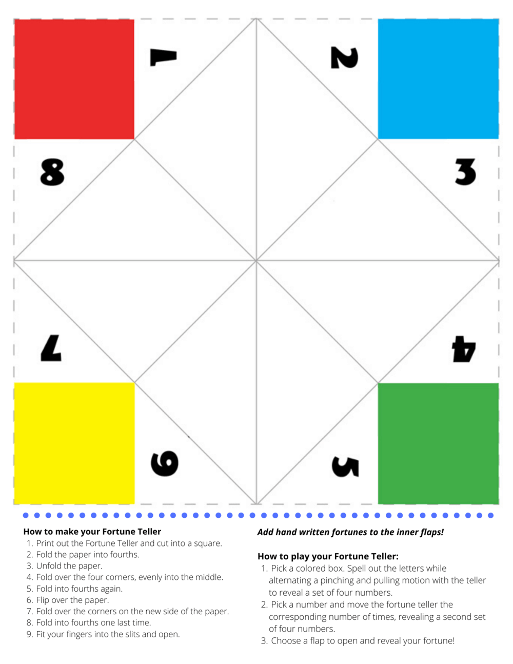 printable fortune teller template