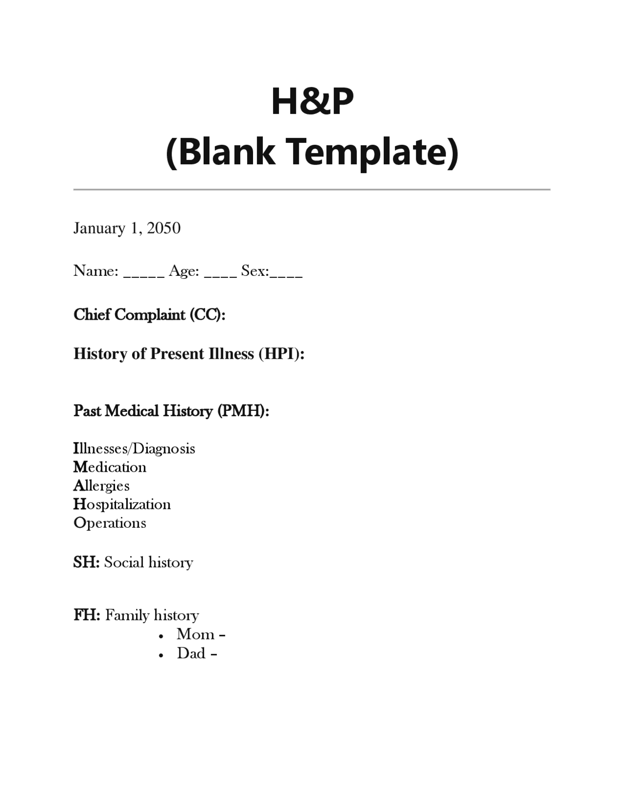 Hu0026P Blank Template Exams History Docsity