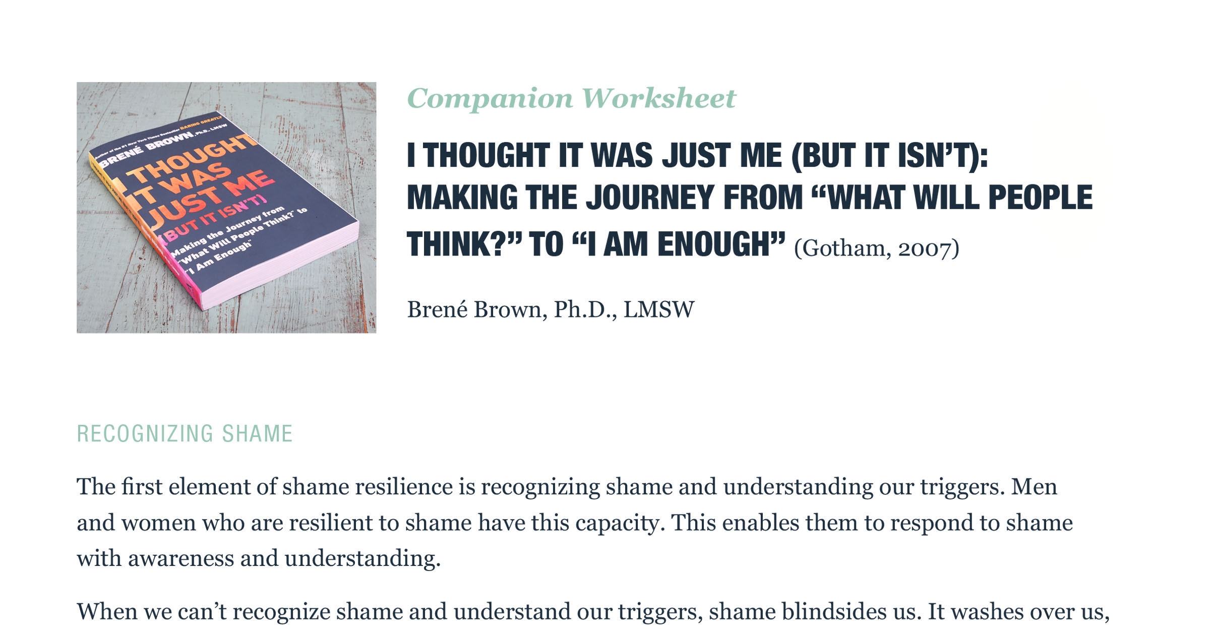 brené brown shame worksheet pdf