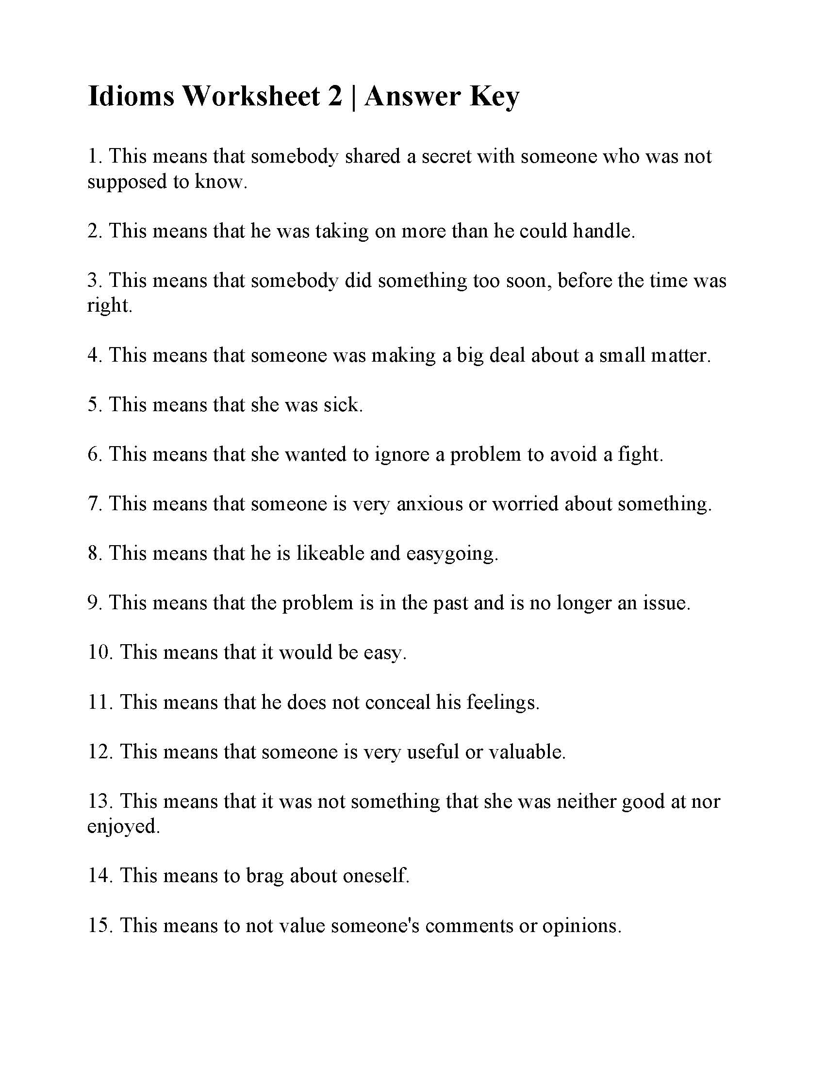 idioms activity worksheets