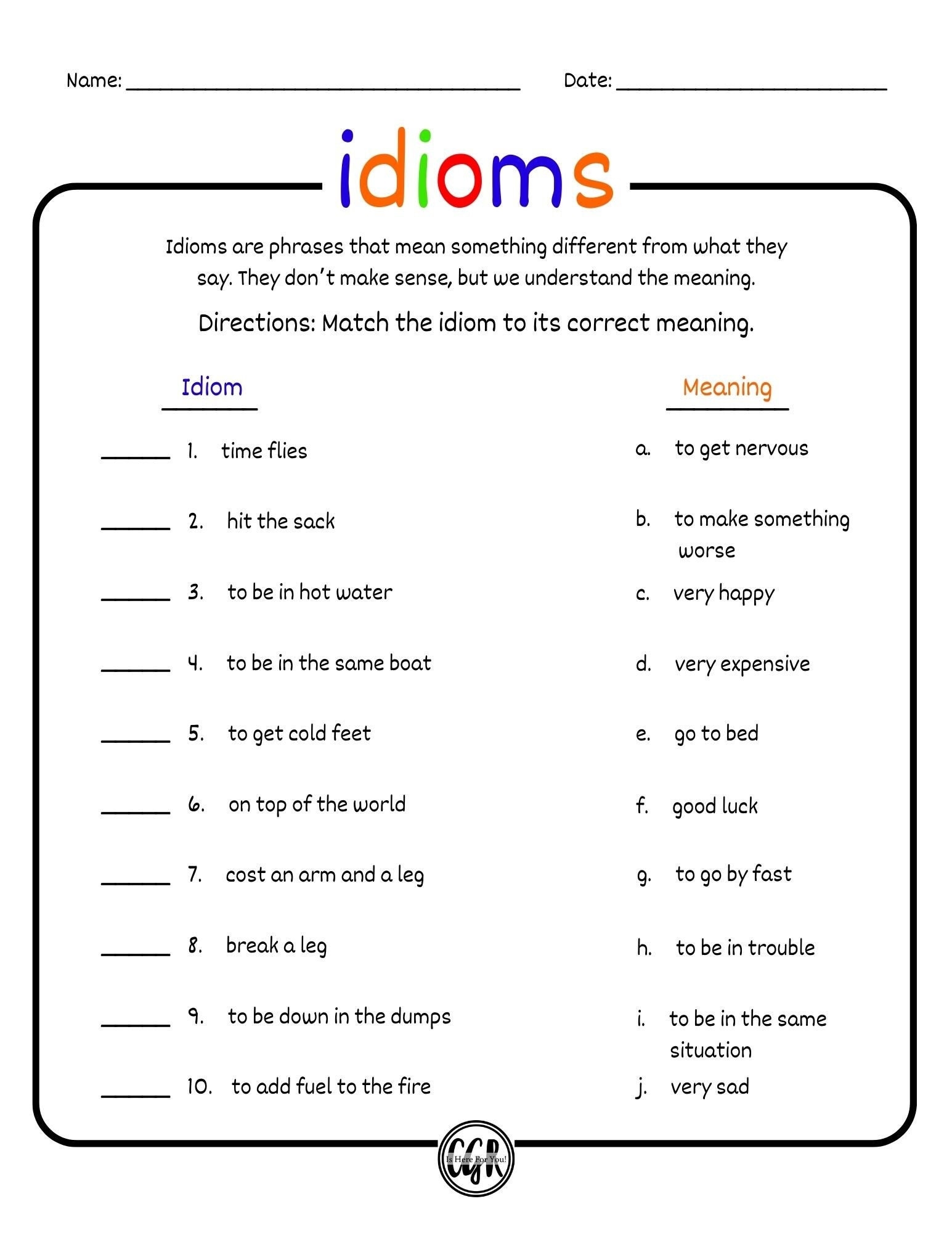 Idioms Worksheet