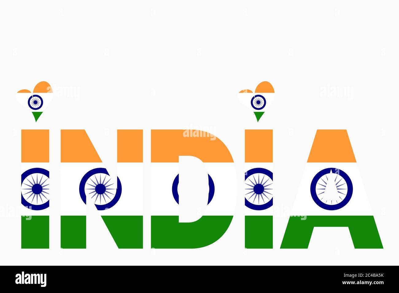 Illustration Of India Written With Indian National Flag Colors Tiranga 3 Colors Saffron White And Green With The Navy Blue Wheel Ashok Chakra Stock Photo Alamy