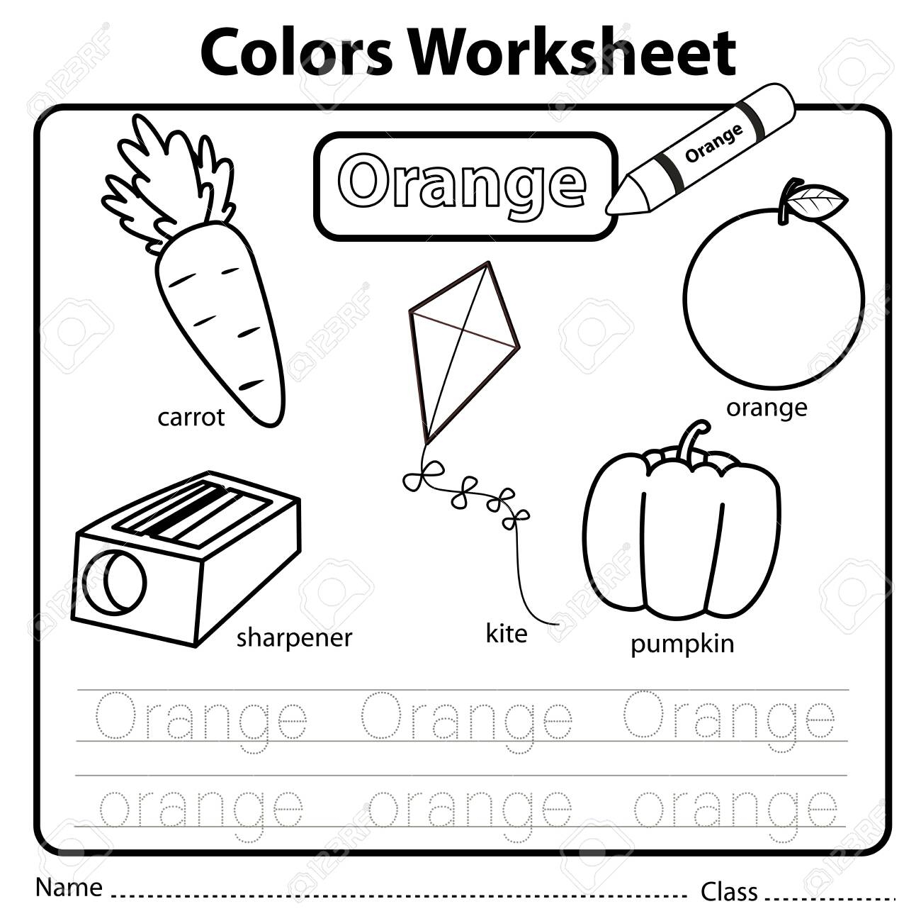 Illustrator Of Colors Worksheet Orange Royalty Free SVG Cliparts 