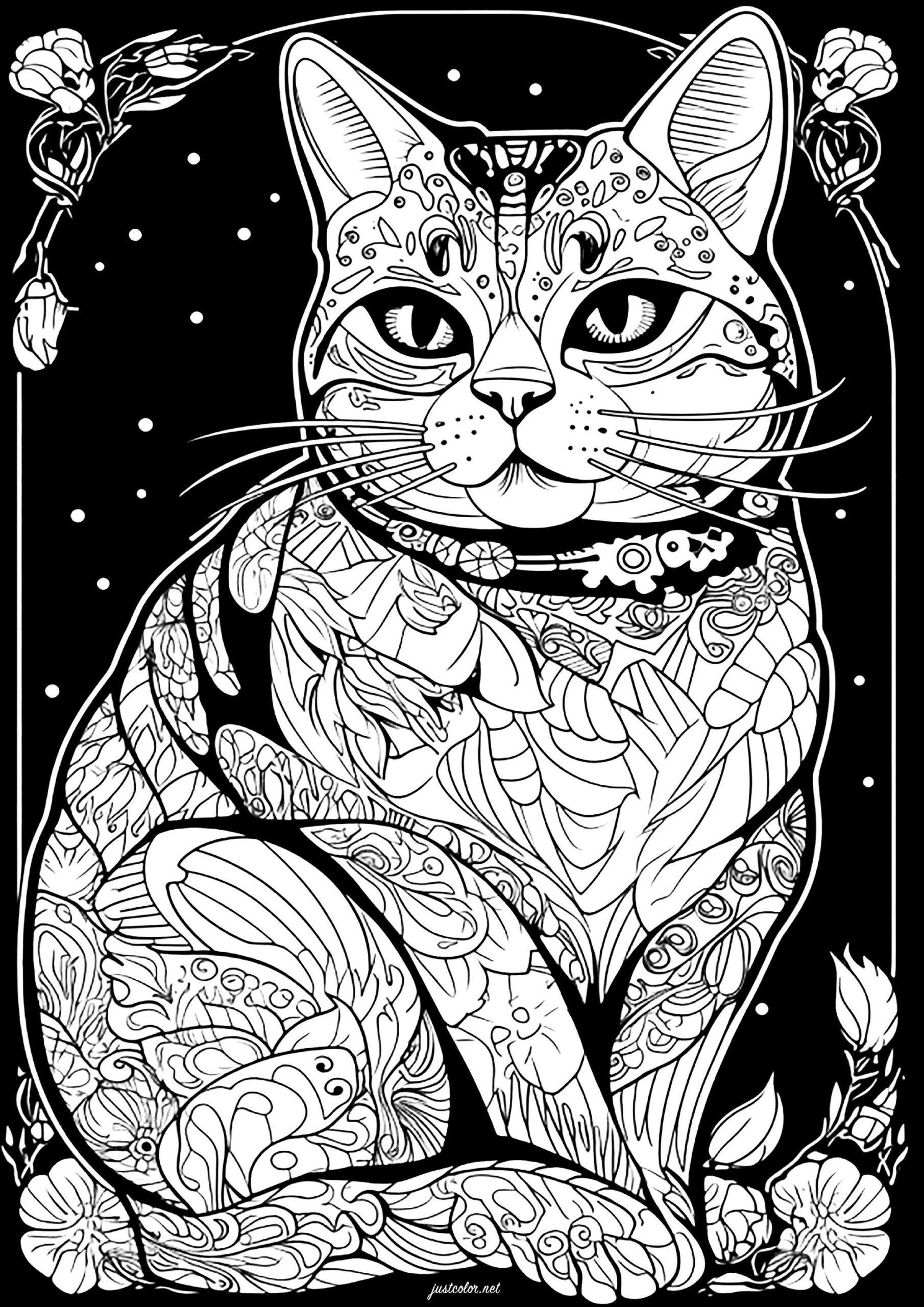 Incredible Cat Coloring On Black Background Cat Coloring Pages 
