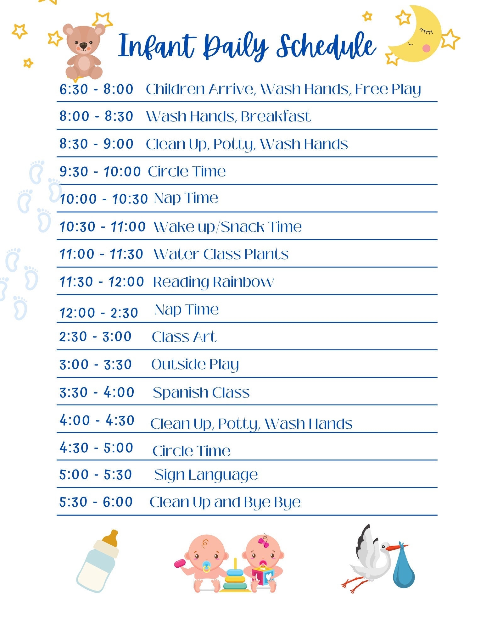 Infant Schedule For Nursery Childcare Daycare Homeware Fillable PDF Guide Etsy