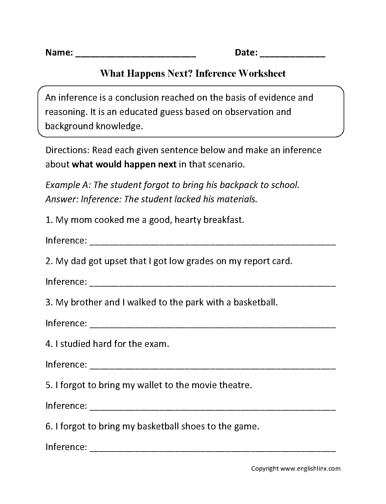 Inference Worksheets What Happens Next Inference Worksheets