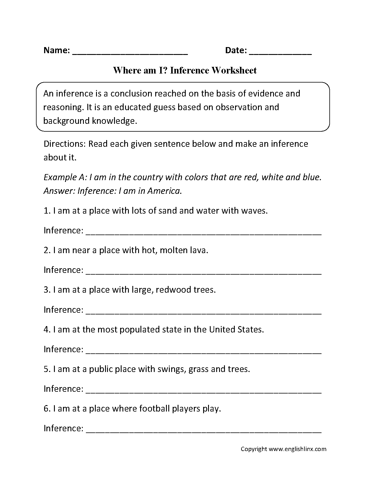 Inference Worksheets Where Am I Inference Worksheets