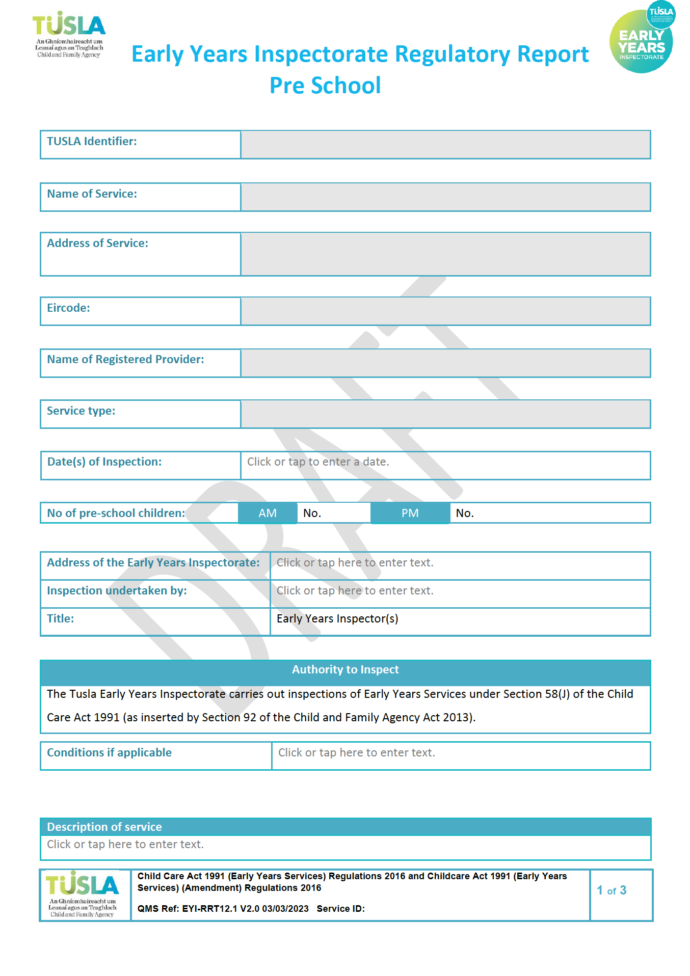 Inspection Tools And TemplatesTusla Child And Family Agency