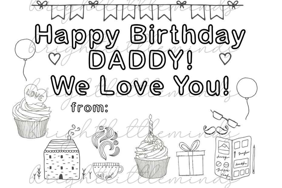 Instant Download Printable Happy Birthday Daddy DIY Kids Activity Coloring Gift Fun Card Made By Kids Letter A4 PDF Etsy