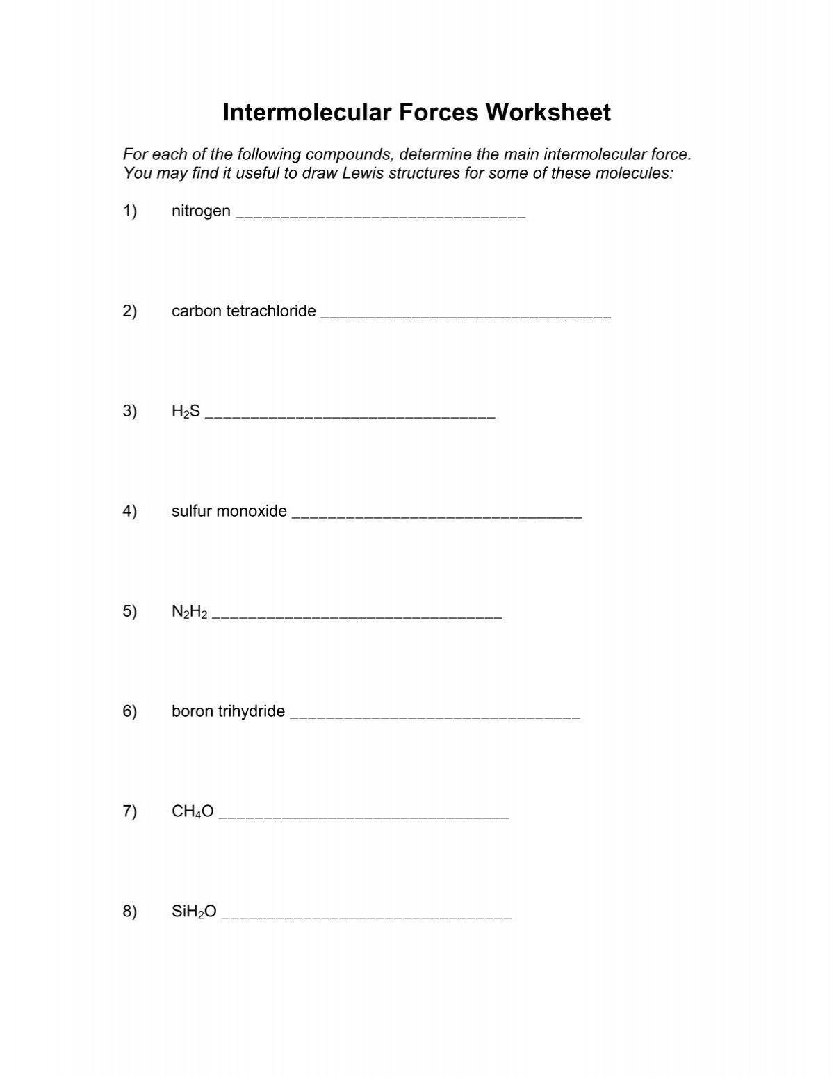 Intermolecular Forces Worksheet 2