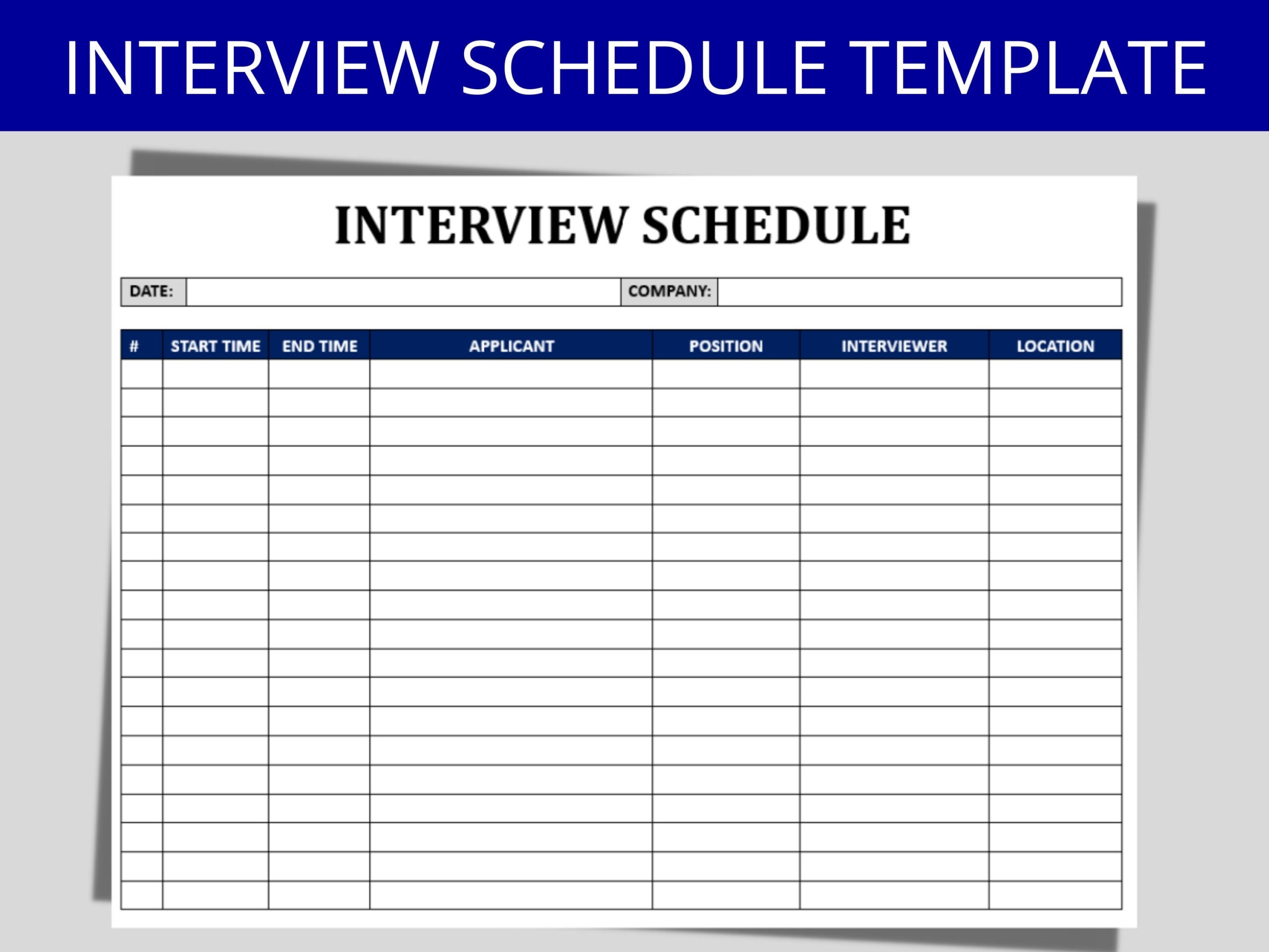 Interview Schedule Template Editable Word Form HR Template Human Resource Document Employee Interviews HR Education Edge Etsy