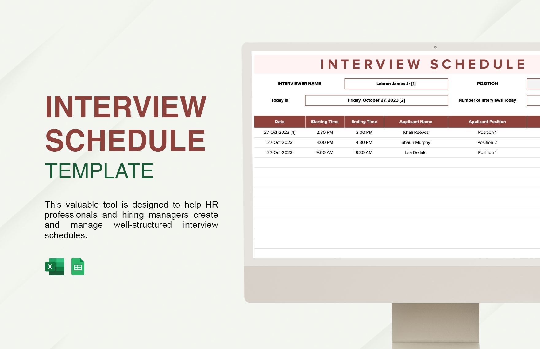 Interview Schedule Template In Excel Google Sheets Download Template 
