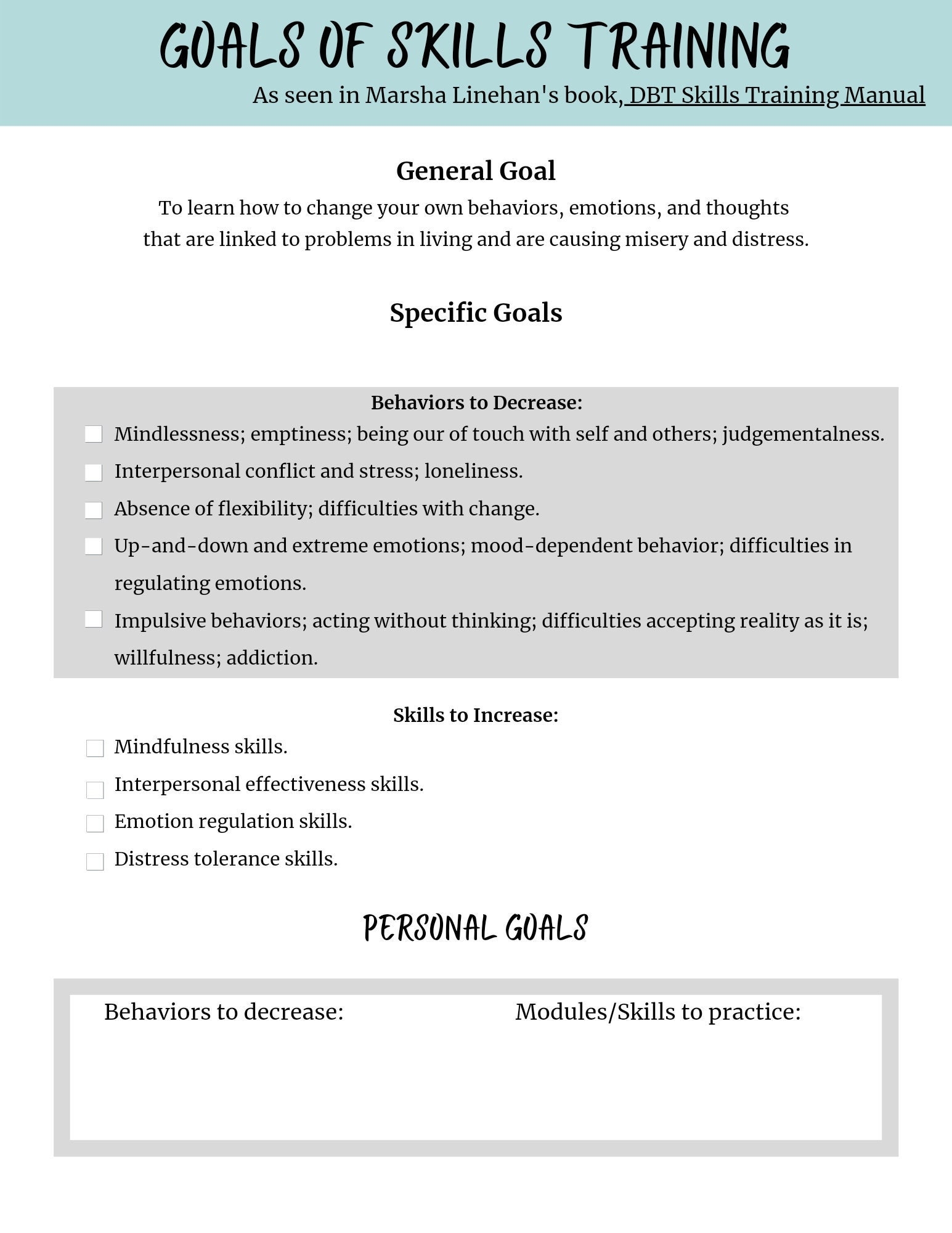 Intro To DBT Handout Worksheet Etsy