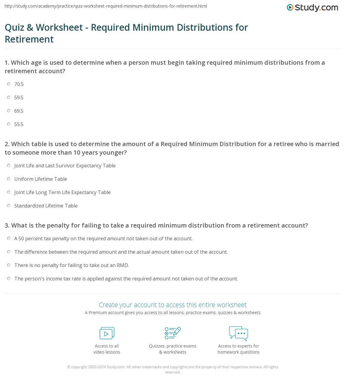 Ira Required Minimum Distribution Worksheet Worksheets Library