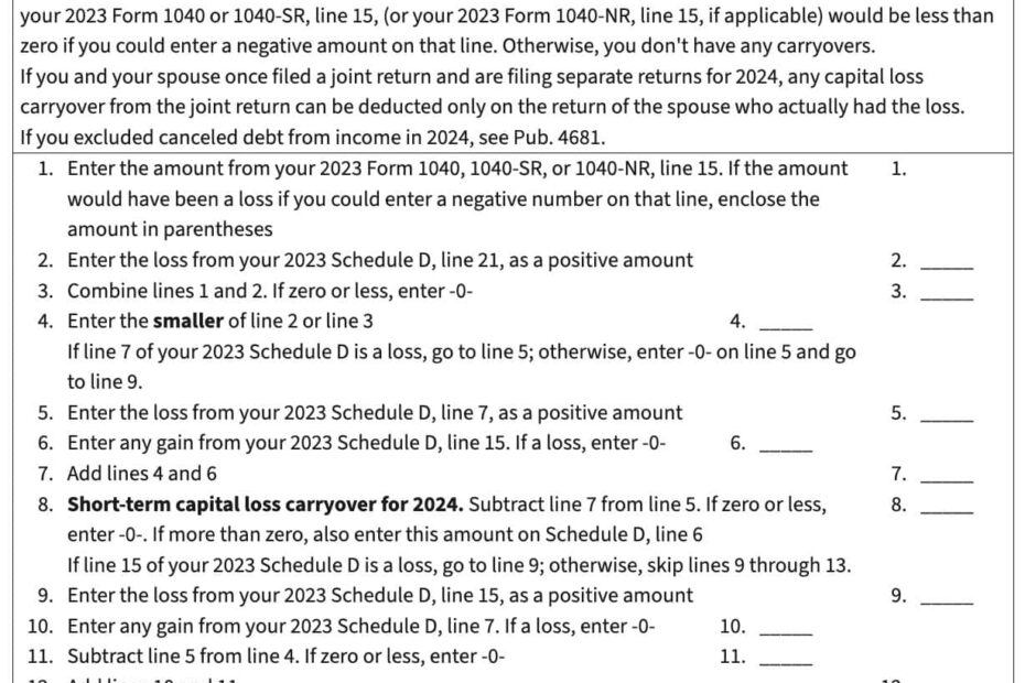 IRS Schedule D Instructions Capital Gains And Losses