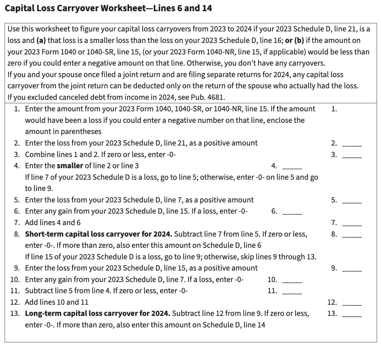 IRS Schedule D Instructions Capital Gains And Losses